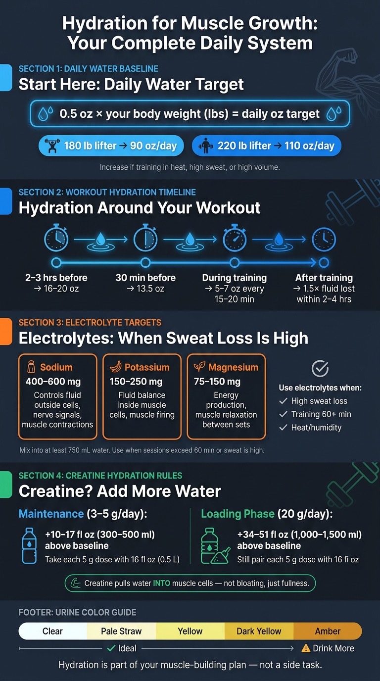 Hydration for muscle growth: daily water, electrolytes and creatine at a glance