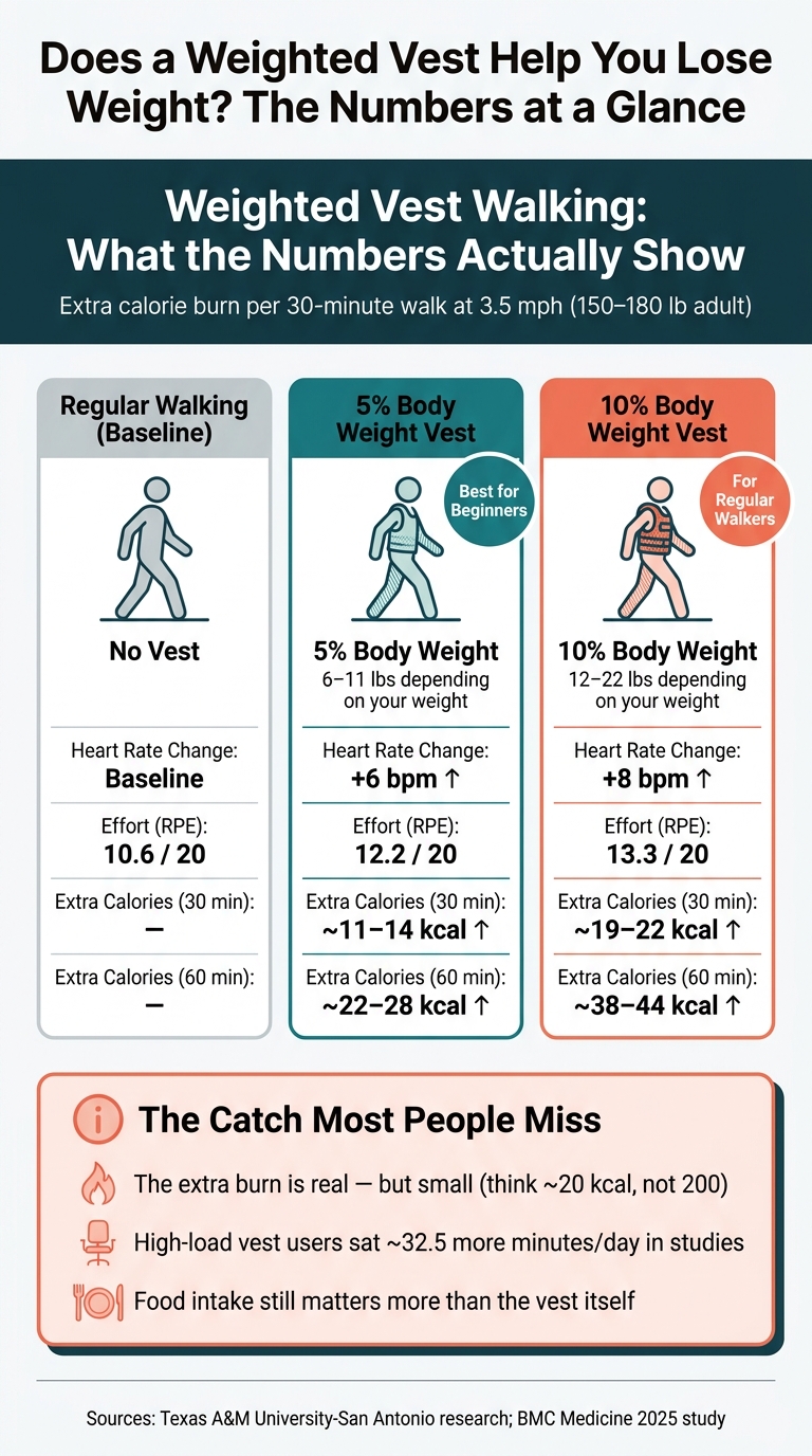 Weighted vest walking: calorie burn and effort compared against unweighted walking, at 5% and 10% of body weight