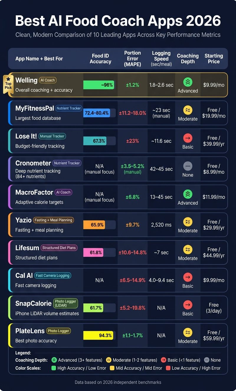 Best AI Food Coach Apps 2026: Side-by-Side Comparison