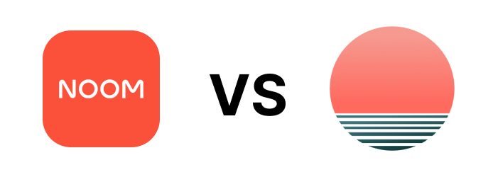 Comparison of Noom app logo and a stylized sunset with water.